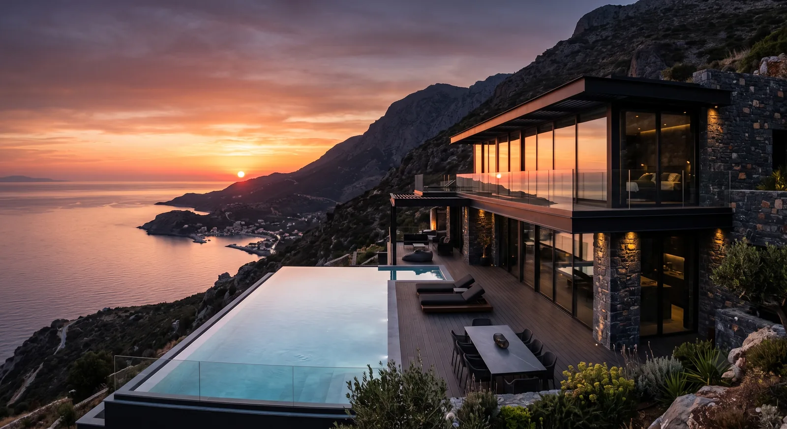 Villa Serena — the estate and infinity pool at golden hour
